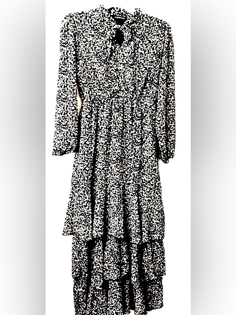 Luna Luz ANDIAMO Dress Romantic Tiered Sheer Lightweight High Neck W/Keyhole Med